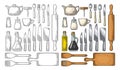 Set Kitchen utensils. Vector vintage engraving Royalty Free Stock Photo