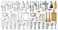 Set Kitchen utensils. Vector vintage engraving isolated on white Royalty Free Stock Photo