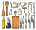 Set Kitchen utensils. Vector vintage engraving Royalty Free Stock Photo