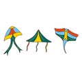 Set of kite. Hand drawn vector flying toys outdoors