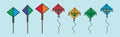 Set of kites. cartoon icon design template with various models. vector illustration isolated on blue background