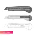 Set, Knife for construction work. Linear, solid and realistic design. On a white background. Tools for workers. Flat Royalty Free Stock Photo