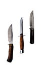 Set of knifes made of Damascus steel with a wooden handle on a isolated white background