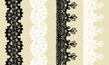 Set of knitted lace border: 2 black and 2 white seamless pattern isolated on beige background