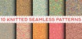 Set of 10 knitted seamless patterns Royalty Free Stock Photo