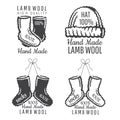 Set of knitted wear labels socks, hat black and white. Logo for craft related site or business Royalty Free Stock Photo