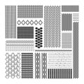Set of knitting patterns,isolated on white background.Black and white geometric texture with mesh, fishnet, weave, knitting, grid Royalty Free Stock Photo