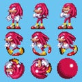 Set of Knuckles moves, art of Sonic the Hedgehog 3 classic video game, pixel design vector illustration