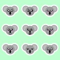 Set of koala stickers. Different emotions, expressions. Sticker in anime style. Vector Illustration for your design.