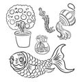 Set of koi fish cartoon for printing on sticker.Koi fish vector illustration for coloring book