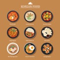 Set of korean food flat design. Asia street food illustration ba Royalty Free Stock Photo