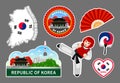Set of korean travel stickers.