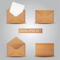 Set Kraft envelopes. Open and closed envelope