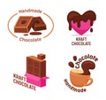 Set of Kraft Handmade Chocolate, Candies and Drink Logo Collection. Different Shapes and Kinds of Choco Sweets