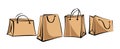 Set of kraft paper bags for shopping in retro style. Isolated objects on white background Royalty Free Stock Photo