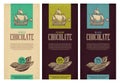 Set of label for chocolate with fruits cocoa beans and sailing ship floating on the sea waves Royalty Free Stock Photo