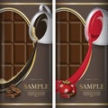 Set of label for dark chocolate with coffe and with strawberry.