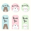 Set of Label Tags with animals character design. Thank you tags for wedding, birthday, baby shower, label, printable tags or
