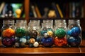 a set of labeled jars with marbles showing task allocations Royalty Free Stock Photo