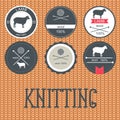 Set of labels, badges and design elements.Knitted wool texture. Seamless Background. knitted seamless fabric