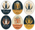 Set of labels for beer and brewery in oval frames