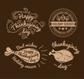 Set of labels design template to Thanksgiving Day. Black icons with turkey for banner and invitation. Vector tags Royalty Free Stock Photo