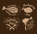 Set of labels design template to Thanksgiving Day. Black icons with turkey for banner and invitation. Vector tags Royalty Free Stock Photo