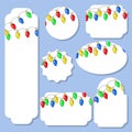 Set of labels of different shapes with festive garlands.