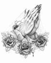 Praying hands tattoo. Set of labels and elements. Vector set illustration template tattoo