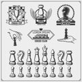 Set of labels, emblems, icons and signs for chess tournament. Vector illustration.