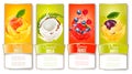 Set of labels of of fruit in juice splashes.