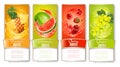 Set of labels of of fruit in juice splashes.