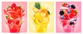 Set of labels with fruit in juice splashes. Royalty Free Stock Photo