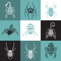 Set of labels with the image of arachnids