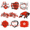 Set of labels with lettering about Hong Kong