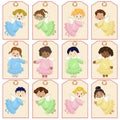 Set of labels with little angels in flight