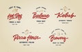 Set of labels, logotype and elements design templates for different fast food, pub and other