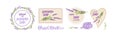 Set of labels for packaging handmade lavender soap. Lavender Flower herbal icon. Lavender grass Vector flat Illustration Royalty Free Stock Photo