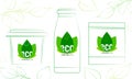 Vector set of environmental labels with leaves on packaging.