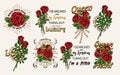 Set of labels with red roses, chains, dollar sign Royalty Free Stock Photo
