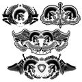 Set of labels with Spartan helmets, wreathes, sword and wing. Heraldic vintage elements