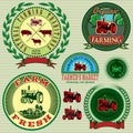 Set of labels with a tractor for livestock and crop Royalty Free Stock Photo