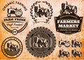 Set of labels with a tractor for livestock and crop