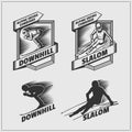 Set of labels for winter sports. Downhill and Slalom. Vector Illustration.