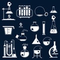 Set of laboratory equipment white icons. Chemical and physical science Royalty Free Stock Photo