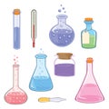 Set of laboratory flasks cartoon Royalty Free Stock Photo