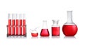 Set of laboratory glassware with red liquid on background Royalty Free Stock Photo