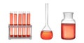 Set of laboratory glassware with red liquid on background. Banner design Royalty Free Stock Photo