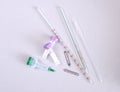 Set of laboratory supplies. Petri dish, Spectrophotometer quvettes, blood test, -tube,