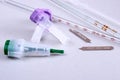 Set of laboratory supplies. Petri dish, Spectrophotometer quvettes, blood test, -tube,